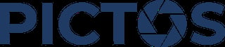 PICTOS logo with blue text and camera aperture icon integrated into the letter O